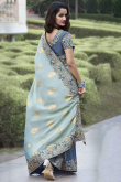 Mint Blue Viscose Silk Embroidered Ombre Saree