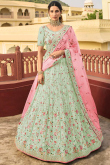 Mint Green Art Silk Embroidered Lehenga
