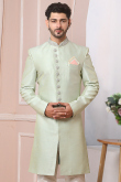 Mint Green Banarasi Silk Churidar Men's Sherwani