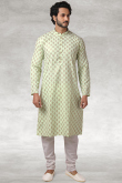 Mint Green Cotton Foil Print Men's Kurta With Churidar 