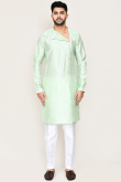 Mint Green Dupion Silk Angrakha Style Men's Kurta Pajama