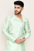 Mint Green Dupion Silk Angrakha Style Men's Kurta Pajama
