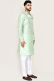 Mint Green Dupion Silk Angrakha Style Men's Kurta Pajama