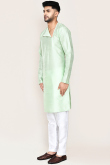 Mint Green Dupion Silk Angrakha Style Men's Kurta Pajama