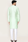 Mint Green Dupion Silk Angrakha Style Men's Kurta Pajama