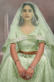 Mint Green Embroidered Net Flared Style Lehenga
