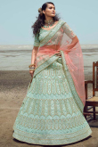 Sangeet Zari Embroidered Lehenga in Georgette Mint Green