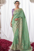 Mint Green Kora Silk Weaved Light Weight Saree 