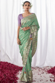 Mint Green Kora Silk Weaved Light Weight Saree 