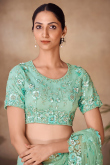 Mint Green Net Cutdana Embroidered Light Weight Saree 