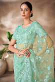 Mint Green Net Cutdana Embroidered Light Weight Saree 