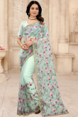 Mint Net Embroidered Saree