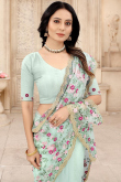 Mint Net Embroidered Saree