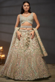 Mint Green Net Lehenga with Stone Work for Engagement