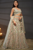 Mint Green Net Lehenga with Stone Work for Engagement