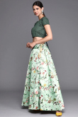 Mint Green Printed Satin Silk A Line Lehenga