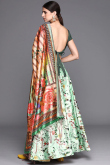 Mint Green Printed Satin Silk A Line Lehenga