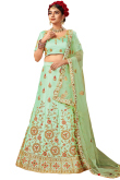 Satin Lehenga in Mint Green colour with Zari Work for Party 