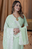 Mint Green Sequins Embroidered Fancy Georgette Saree 
