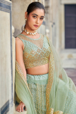 Mint Green Sequins Embroidered Net Lehenga For Mehndi 