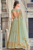 Mint Green Sequins Embroidered Net Lehenga For Mehndi 