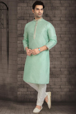 Mint Green Silk Churidar Men's Kurta Pajama