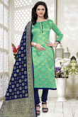 Mint Green Silk Festive Wear Churidar Suit