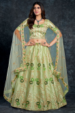 Resham Work Mint Green Lehenga in Silk for Sangeet