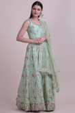 Mint Green Taffeta Silk A Line Embroidered Lehenga