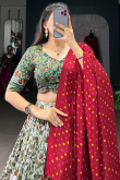 Mint Green Tussar Silk Lehenga With Printed Work For Diwali