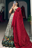 Mint Green Tussar Silk Lehenga With Printed Work For Diwali