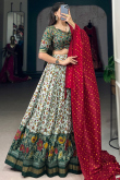 Mint Green Tussar Silk Lehenga With Printed Work For Diwali