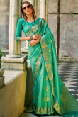 Mint Green Weaved Zari Tussar Silk Broad Border Saree 