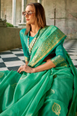 Mint Green Weaved Zari Tussar Silk Broad Border Saree 