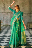 Mint Green Weaved Zari Tussar Silk Broad Border Saree 