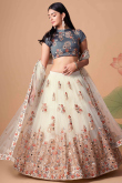 Mirror Embroidered Net Off-White Lehenga