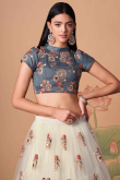 Mirror Embroidered Net Off-White Lehenga