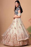 Mirror Embroidered Net Off-White Lehenga