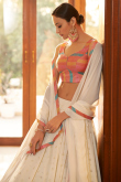 Muqqaiyyash Embroidered Georgette Cream Lehenga