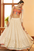 Muqqaiyyash Embroidered Georgette Cream Lehenga