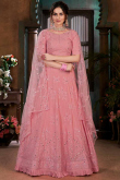 Mirror Work Embroidered Georgette Pink Designer Lehenga