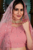Mirror Work Embroidered Georgette Pink Designer Lehenga