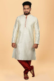 Beige Full Sleeves Regular Fit Cotton Kurta Set for Eid