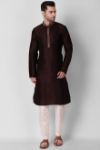 Plain Art Silk Brown Men Kurta Pajama for Wedding & Party