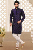 Thread Work Embroidered Dupion Silk Purple Men Kurta Pajama for Wedding & Party