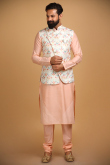 Salmon Peach Cotton Silk Men Kurta Churidar