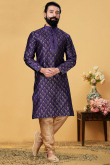 Jacquard Dark Purple Men Churidar Kurta for Wedding & Party