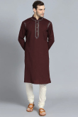 Midnight Dark Brown Cotton Kurta Pajama With Zari Work for Wedding & Party