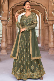 Moss Green Bangalori Silk Abaya Style Plain Lehenga
