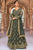Moss Green Bangalori Silk Abaya Style Plain Lehenga